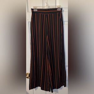 Small Black and Burnt Orange Striped Flowy Dress Pants